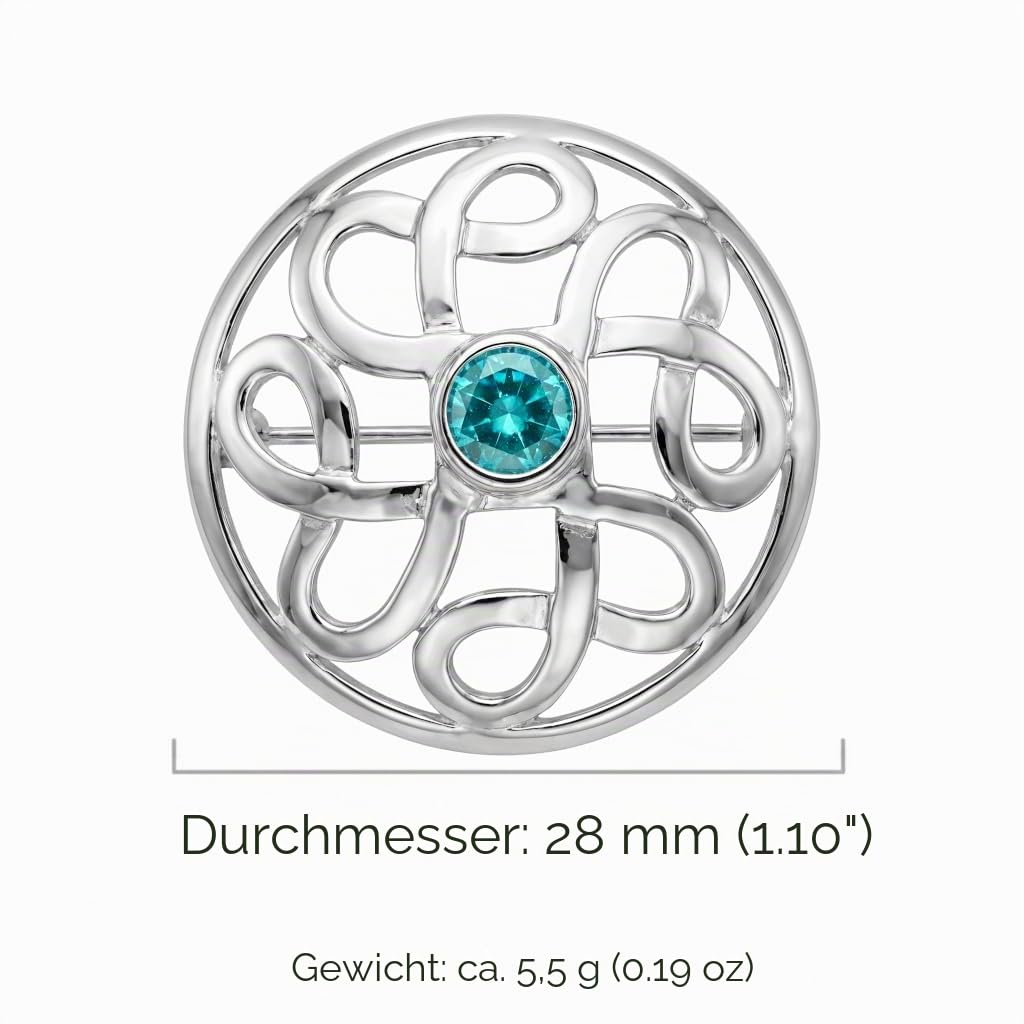 Alexander Castle 925 Sterling Silber Keltische Brosche für Frauen - Damen Brosche Pin mit blauem Cubic Zirkonia & Schmuck Geschenk Box - 28mm