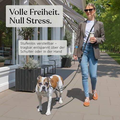 FREUDENTIER Umhängeleine Hund - Hundeleine 3m zum Umhängen, stufenlos verstellbar - Leine für kleine, mittelgroße & große Hunde (Schwarz, 3m)