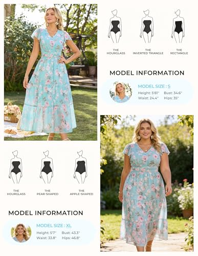 GRACE KARIN Women Summer Dress,Maxi Floral Dresses,Wedding Guest Flowy Dress 2026 Mint Green with Light Pink Roses XXL — view 4