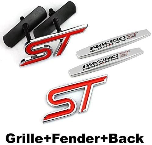 1pc ST Racing Front Grille + 2pcs Fender Side Sticker + 1pc Back Sticker Car Emblem Badge Accessories Car Products Compatible Fit For USA Auto Model Ford