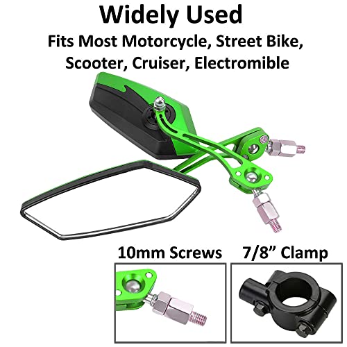 ETOPARS 1 Paar 10mm 8mm Motorrad Rückspiegel Universal Motorrad Lenkerendenspiegel Aluminium Motorrad Spiegel Lenkerspiegel Seitenspiegel Drehung Einstellbar Grün