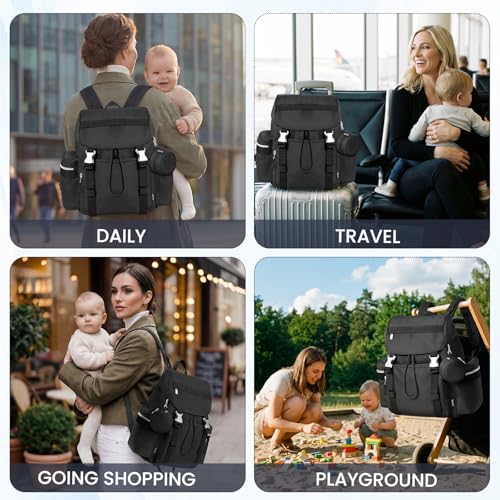 Image of Diaper Bag Backpack with Changing Pad, Pacifier Case & Stroller Straps (Black 14L)