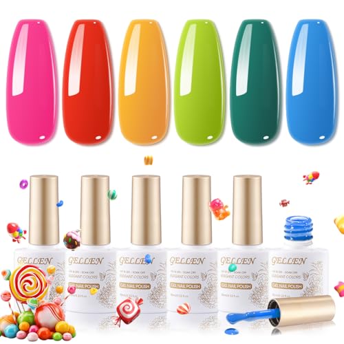 GELLEN Gel Nail Polish Kit, 6 Colors Hot Pink Red Blue Orange Gre...