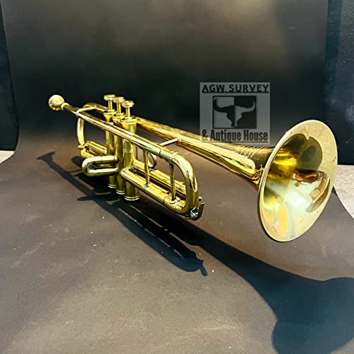 Polished Brass Trumpet - Military Antique Musical Instrument Vintage Bugle 3 Valve Horn With Mouthpiece - Student Pocket Trumpet Gift #TOP1