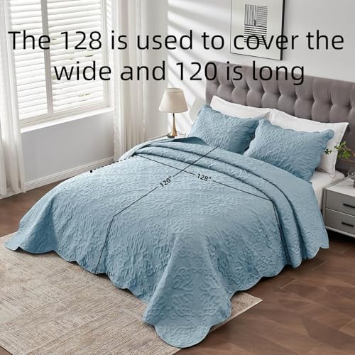 Image of Kingnex Oversized King Bedspreads 128x120 Spa Blue