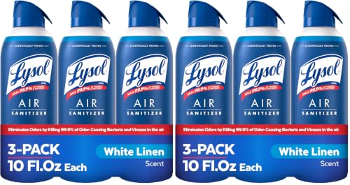Image of Lysol Air Sanitizer Spray with Bacterial Odor Eliminator for Home & Office, Sanitizing Air Spray, Air Freshener Alternative, White Linen Scent, 10 oz (Pack of 6)