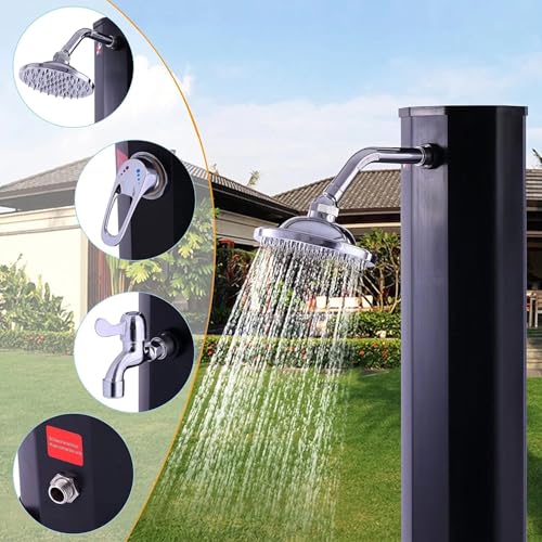 Douche d'extérieur chauffante solaire avec réglage de la température, pommeau de douche rotatif à 360°, douche de pied et robinet pour jardin et plage