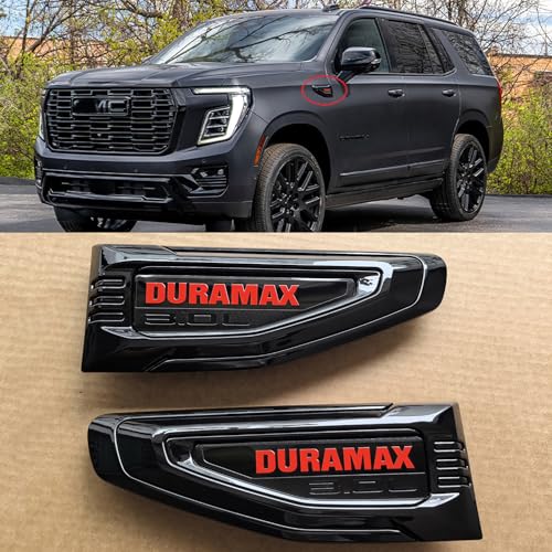 Image of 2pack OEM 2025 2026 Duramax Vent Emblem 3.0L Right Left 3D Badge Replacement for Yukon and Yukon XL Denali At4 (Gloss Black Red)