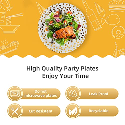 Cenlbj Gold Dots Party Paper Plates, 50 Pcs Disposable Party Supplies Dessert Paper Plates For Birthday Party,Wedding Birdal Christmas Baby Shower (7 Inches) #TOP3