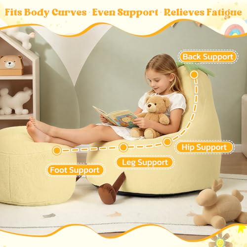 Image of 31 Inches Memory Foam Bean Bag Chair - Ultra Soft Faux Rabbit Fur Sofa with Handle & Machine Washable Cover, Comfy Lazy Chair for Kids Teens, Perfect for Reading Gaming in Living Room Bedroom,Yellow