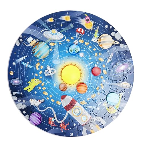 Hape Puzzle do sistema solar, puzzle educativo de 102 peças com planetas em 3D e sol LED, brinquedo para crianças a partir de 5 anos