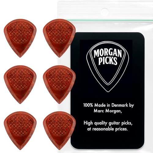 Morgan Picks SJ1 Plectrum Guitar Picks for Precise Playing - Jazz Shaped Guitar Picks - Guitar Pick with Strong Grip - Red/Black - Made in Denmark