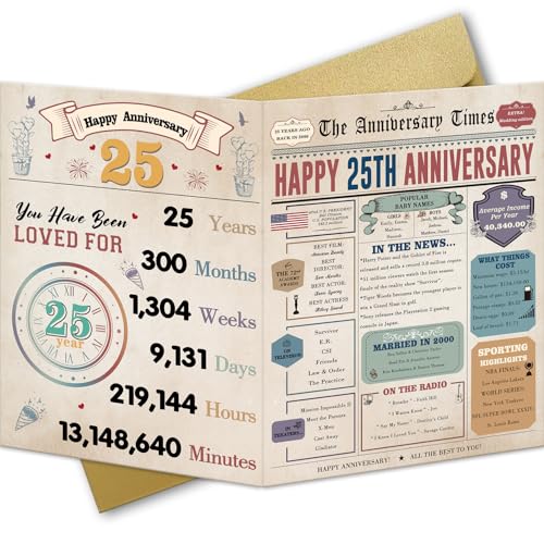 Ziwenhu 25th Wedding Anniversary Card Gift for Couple,25 Year Anniversary for Husband Wife,Silver Decoration for Him