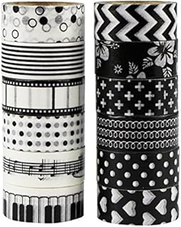 UOOOM 12pcs Decorative Washi Tape Masking Tape Adhesive Scrapbooking DIY Craft Gift (black)