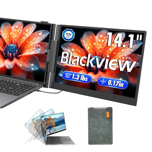 Image of Blackview Laptop Screen Extender 14 inch FHD IPS, 1.3lbs 0.17 inch Ultra-Slim | 4.5mm ultra-slim, 14 inch 1080 FHD IPS, 180 rotate, dual-screen, plug & play, USB-C /HDMI, works with Mac /Windows /Android /Switch
