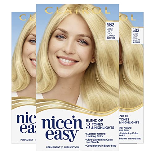 Clairol Nice'n Easy Permanent Hair Dye, SB2 Ultra Light Cool Summer Blonde Hair Color, Pack of 3