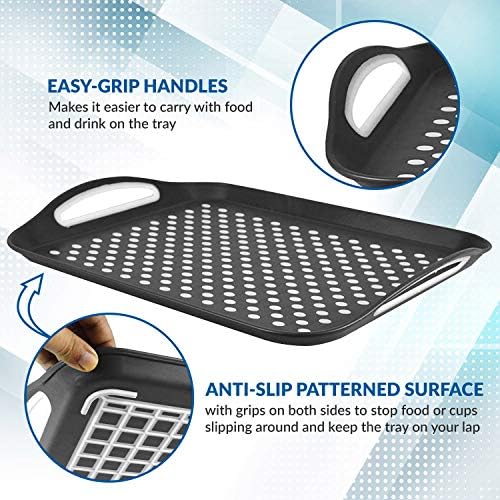 Invero® Set of 2x Anti-Slip Top and Bottom Plastic Serving Tray with High Grip Rubber Surface, Non-Slip Padded Base and Easy Grip Handles ideal for all Homes