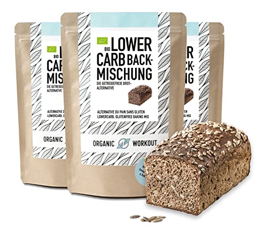 LOWER-CARB-BROTBACKMISCHUNG 3x350g – Bio, vegan, glutenfrei, Eiweiss-Brot-Alternative, Lebensmittel ohne Getreide, lactosefrei, keto, Organic Workout