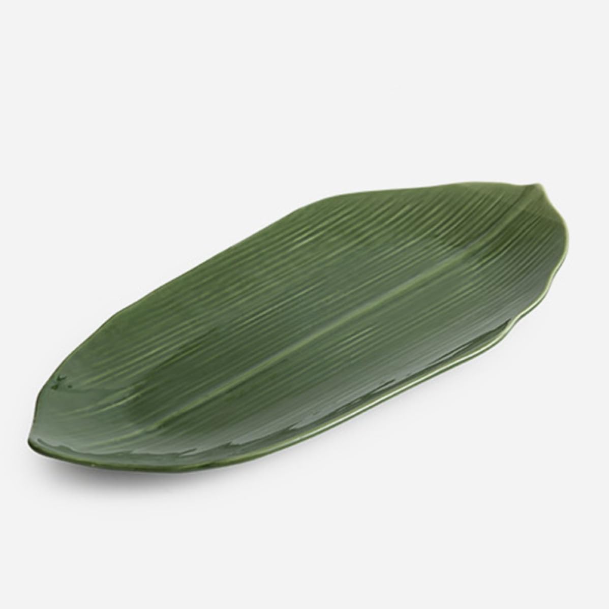 Assiette à Sushi Facile à Nettoyer Forme Feuille Naturelle en Céramique Verte 37cm pour Service Alimentaire Restaurants et Hôtels