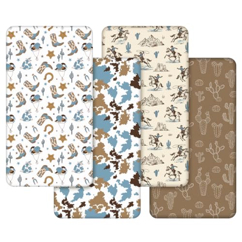 Image of Vitalcozy 4 Pcs Blue Western Crib Sheet for Standard Nursery Decor