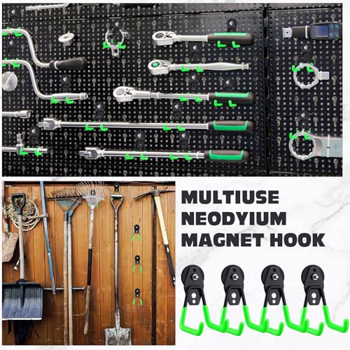 Image of Landhoow 10 Pcs Large Magnetic Hooks Heavy Duty Garage Magnet Hooks Strong Storage Utility Magnetic Hangers with Anti Slip Rubber Coating for Indoor and Outdoor Hanging (Green)