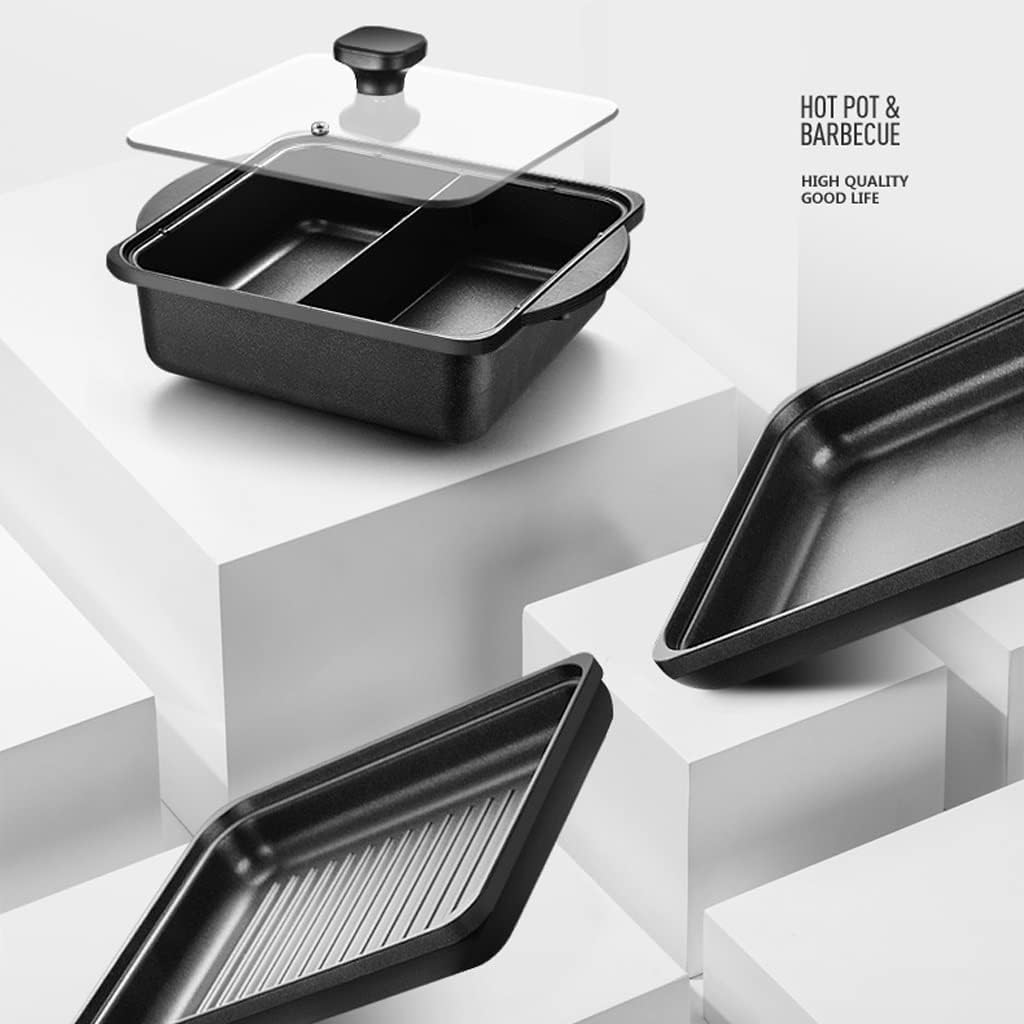 hot Pot Heat Insulation Anti-scalding Shabu Grilling Hot Pot All-in-one Pot Independent Temperature Control Multifunctional Household Electric Bakeware stockpots (Color : White)