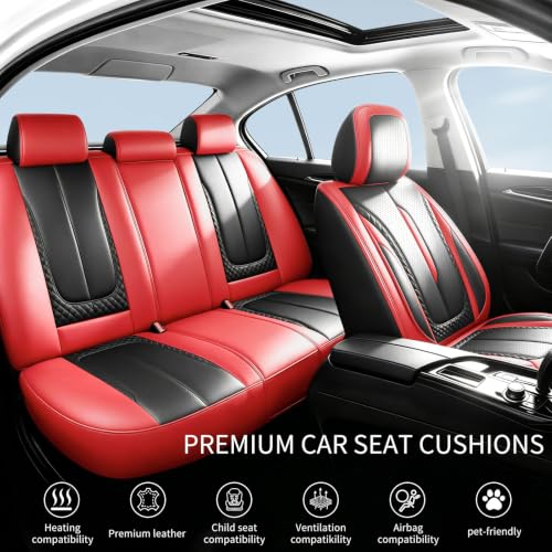 Image of Fit Outback Car Seat Covers Compatible with Subaru Outback 2010-2025 2026 - Premium Breathable Leather,Airbag Compatible,Waterproof All-Weather Seat Cushion Protector, 2 Front Seat Red&Black