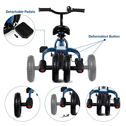 XPIY Tricycle for Toddlers Age 2-5 Years Old, 3 in 1 Folding Toddler Bike for Boys and Girls, Kids' Bike Trike with Detachable Pedal and Adjustable Seat (Blue) by XPIY - Image 6