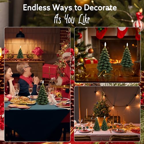 Image of Christmas Tree Candles with Remote, Green Flameless Candle Battery Operated