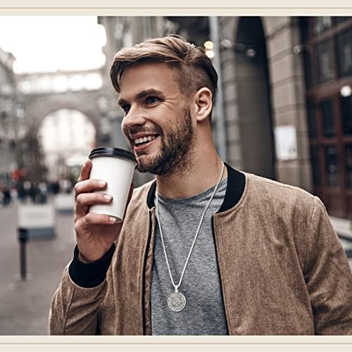 Viking Necklace Compass Amulet Pendant Necklaces Stainless Steel Norse Jewelry for Men Engraved Protective Amulet Necklace Gift Vintage Original Jewelry