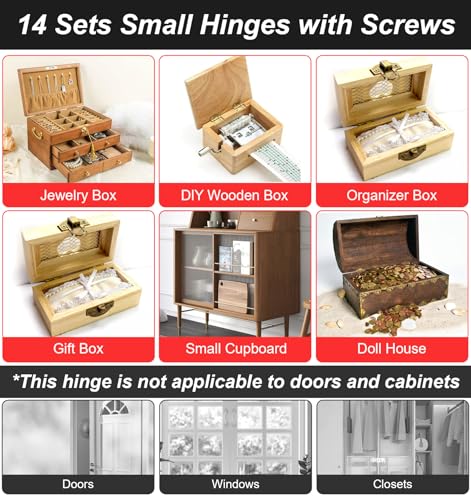 50 Pairs Small Hinge, Mini Metal Tiny Hinges, Rotatable Hardware Hinges for Jewelry Box, Wooden Gift Case, Door, and Crafts