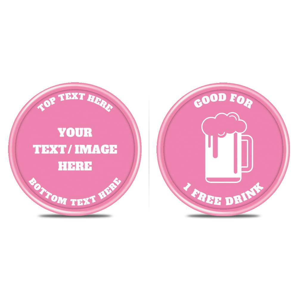 200 PCS Personalized Plastic Poker Chips, Full Color Print Your Logo and Text on the Chip, Good for Drink Tokens, Poker Card Game (Pink)