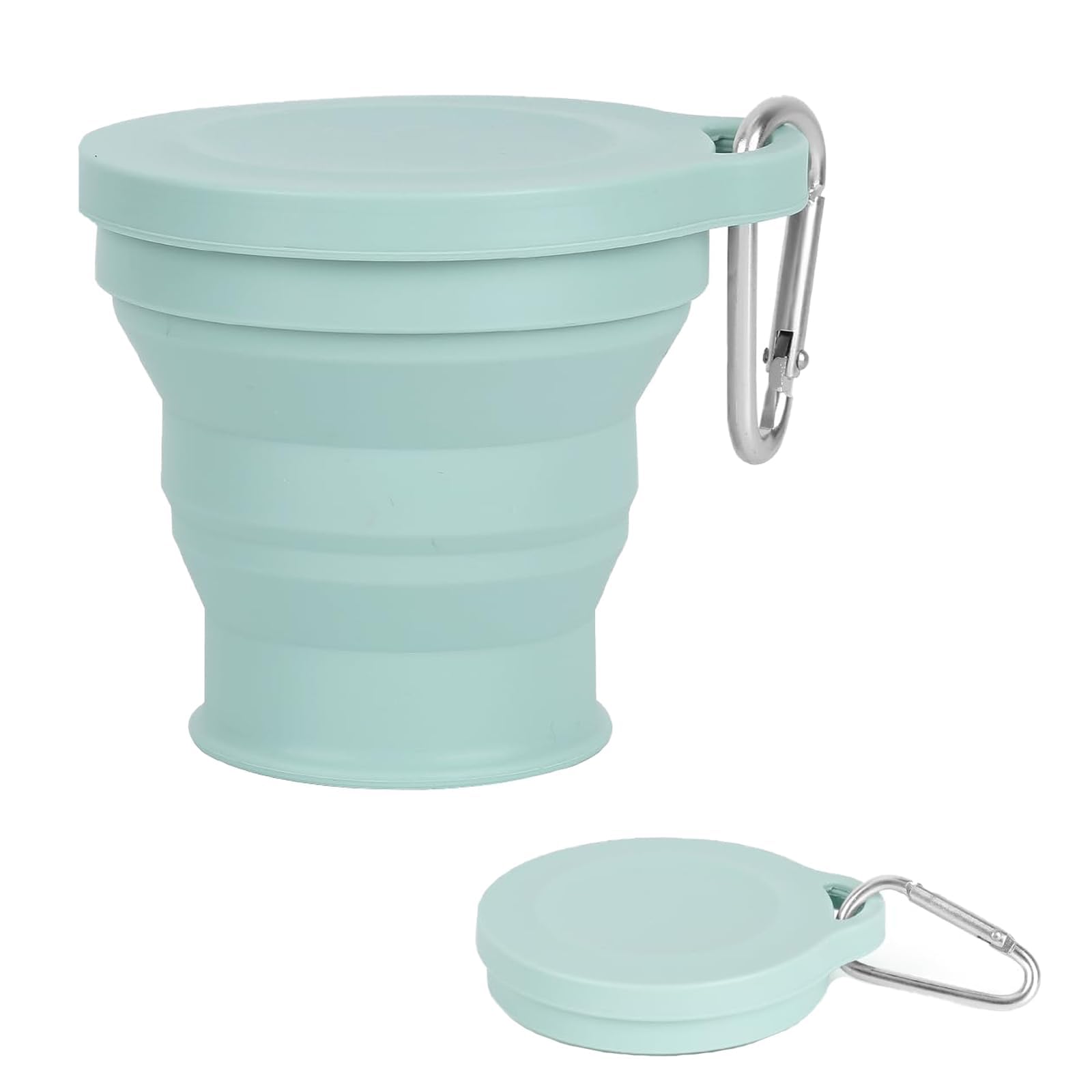 Collapsible Cup, 1 Pack Silicone Foldable Cup with Sealing Lid Carabiner, BPA Free Portable Collapsible Travel Mugs Reusable Folding Silicone Cups for Outdoor Camping Hiking