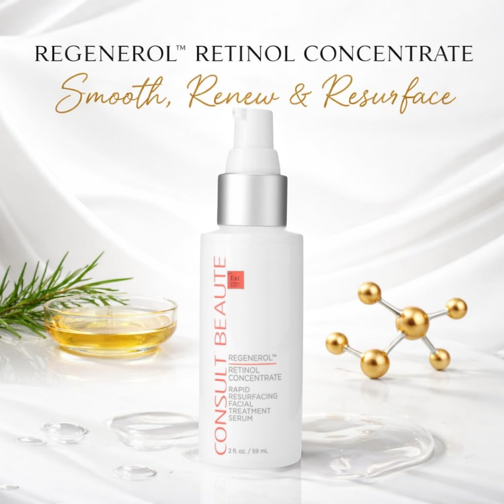 Consult Beaute Regenerol Rapid Resurfacing Retinol Serum for Face, Facial Treatment Concentrate with Bakuchiol, Renews Skin Texture & Diminishes the Appearance of Fine Lines and Wrinkles 2 Fl. Oz.