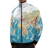 Psesaysky World Map Men's Lightweight Jackets Soft Stand Collar Sport Coat for Men Long Sleeve Loose Coat Top Men Coats Fashion Jacket