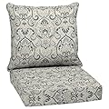 Arden Selections Outdoor Deep Seat Set, 24 x 24, Water Repellent, Fade Resistant, Deep Seat Bottom and Back Cushion 24 x 24, Neutral Aurora Damask