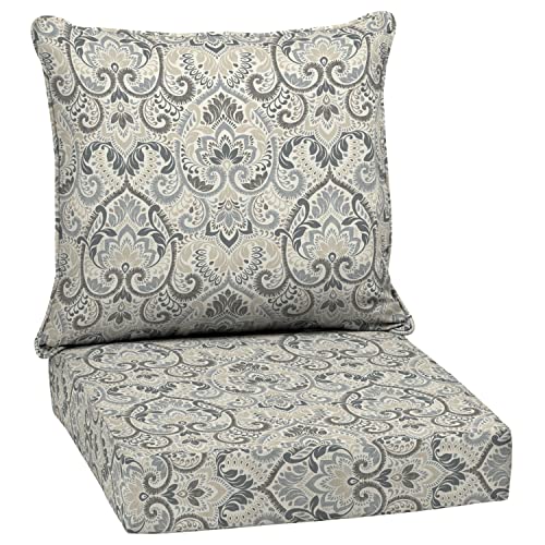 Arden Outdoor Deep Seat Cushion Set, 24 in x 24 in, Weather-Proof, Rain-Proof, Fade Resistant Patio Cushion for Chair, Sofa, and Couch Neutral Aurora Damask