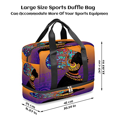 African American Woman Duffel Bag, African Woman Sports Tote Gym Bag with Wet Pocket & Shoes Compartment Carry On Luggage Bag Weekender Overnight Bag Travel Bags for Men Women2