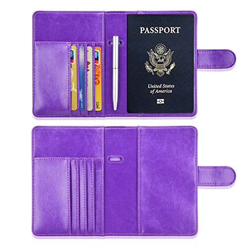 Acdream Passport Holder Cover, Leather Travel Wallet Case, Rfid Blocking Document Organizer Protecrtor, With Slots For Credit Cards, Boarding Pass, For Women And Men - Purple #TOP2