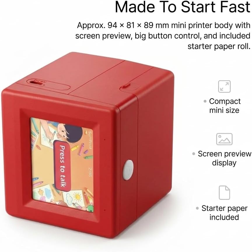 Kids Sticker Printer, Mini Sticker Maker for Kids, Inkless Thermal Sticker Printer with Screen Preview, Portable Wireless Mini Printer for Coloring, DIY Crafts, Peel & Stick Creative Play