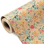 RUSPEPA Kraft Floral Wrapping Paper Roll - Mini Roll - 43.2cm x 3m - Spring Summer Garden Flower Design Perfect for Wedding, Bridal Shower, Birthday