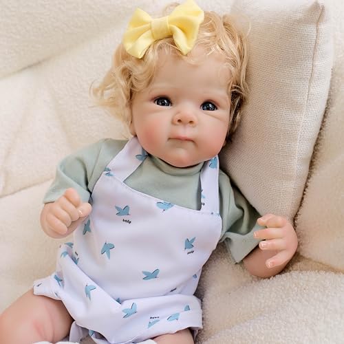 Zero Pam Silicona Realista Reborn Muñecas Bebé Niña 45 CM Muñecos Recién Nacidos Que Parecen Reales Bebés Reborn Sonrientes con Pelo Rubio como Regalos para Niños 3+