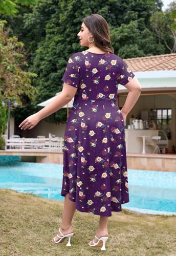 Image of Keluummi Plus Size Maxi Dress for Women V-Neck Short Sleeve with Pockets
