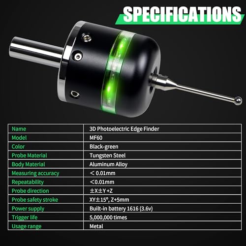 YIDOFENG 3D Touch Probe Edge Finder Trigger Finder,X Y Z Axis Measurement Centering Rod for Metals, Not Support the Detection of Insulation Materials and Insulating Spindle (Green light)