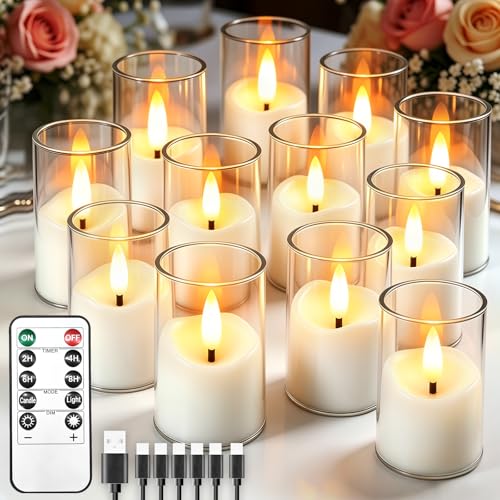 12 Pièces Mini Bougies LED Rechargeable avec à Distance Fonction Minuterie