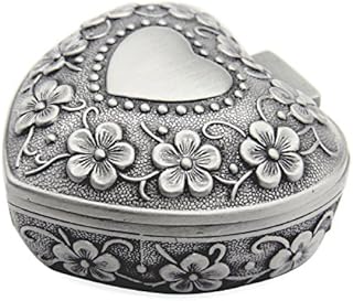 AVESON Classic Vintage Antique Heart Shape Jewelry Box Ring Small Trinket Jewellery Storage Organiser Chest, Silver