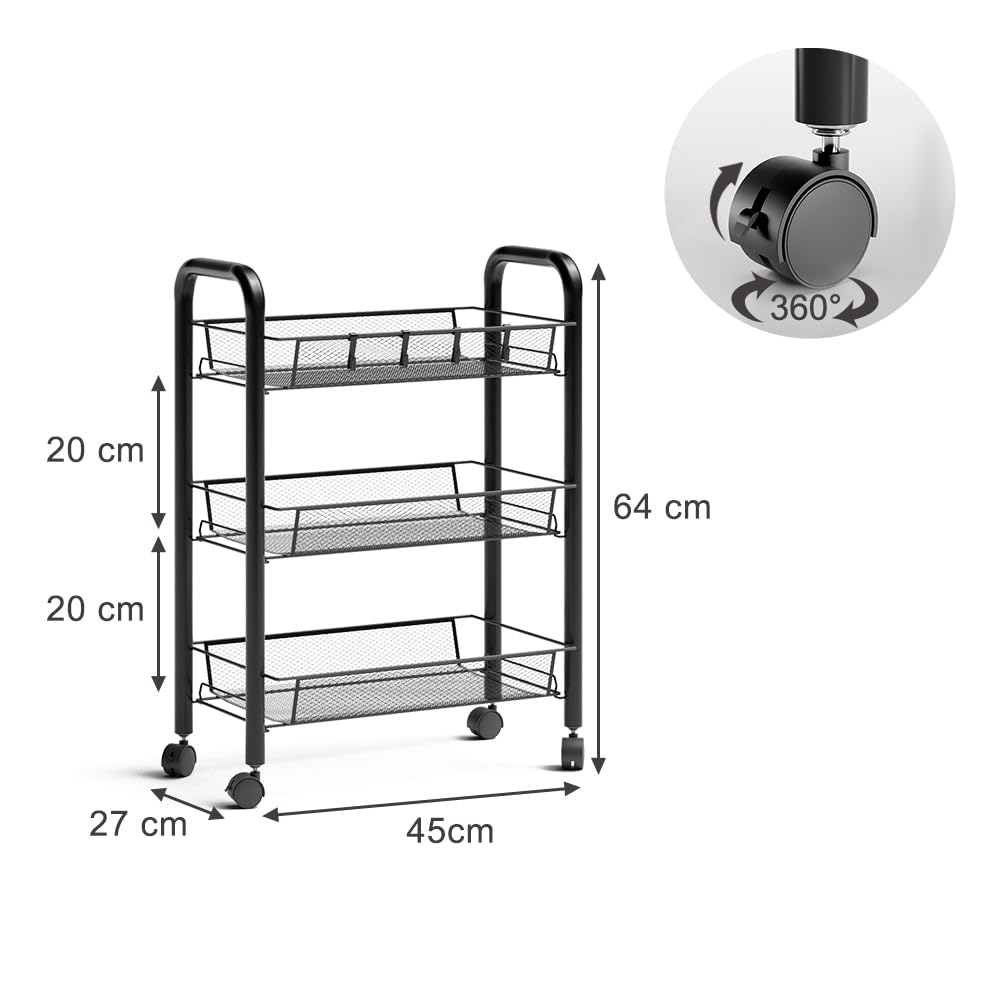 Vicco Rollcontainer Tarro, Schwarz, 45 x 64 cm mit 3 Ablagefächern, auf Rollen flexibel einsetzbar in verschiedenen Wohnbereichen