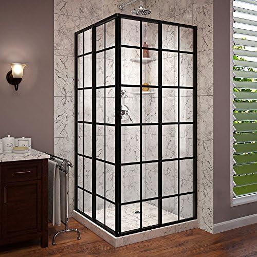 dreamline french corner 34 1/2 in. d x 34 1/2 in. w x 72 in. h framed sliding shower enclosure in satin black, shen-8134340-89 shower enclosure only
