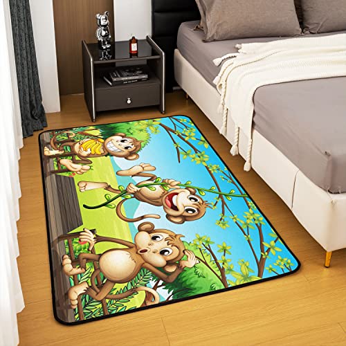 Homemissing Monkey Area Rug Cartoon Animal Pattern Rugs for Living Room Bedroom Cute Monkey Print Botanical Branches Green Brown Decorative Rug 100 * 150cm - Image 4