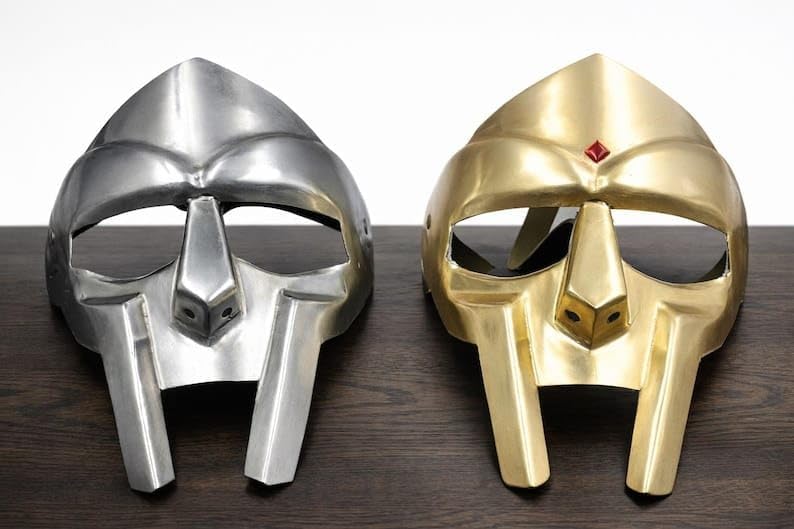 Handcrafted Warrior Style Decorative Metal Mask | Antique Finish Gladiator Face Mask with Silver & Gold Tone | Hip Hop Inspired MF Doom Replica for Home Decor, Collectors & Display